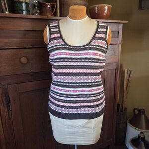 J. Crew Fairisle Woman's Woolblend Sweater Brown & Pink Sz XL made in Hong Kong